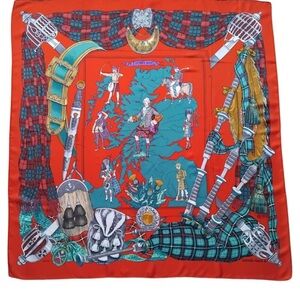 Hermès Vintage Silk Scarf Scotland Red Green Philippe LeDoux 35'